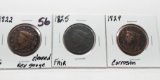 3 Coronet Head Large Cents: 1822 G rev gouge clea, 1825 Fair, 1829 Corrosion
