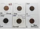 6 Indian Cents: 1882 AG clea, 83 Fair, 84 G, 85 Poor, 86 damage, 87 G heavy corrosion