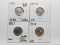 4 Buffalo Nickels: 1934 CH BU luster, 1937D EF, 1937S Unc luster ?flat strike, 1938D Unc