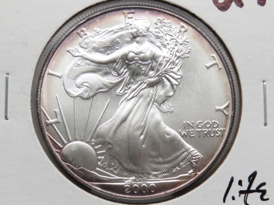 2000 Silver American Eagle CH BU light rim toning