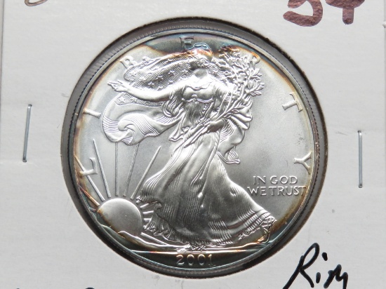 2001 Silver American Eagle CH BU rim toning