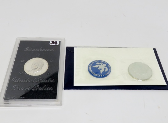 2-1971S Eisenhower Silver $: 1 PF no outer box, 1 Unc (blue envelope)