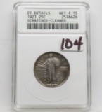 Standing Liberty Quarter 1921 ANACS EF Net F15 scratched cleaned, older holder, better date