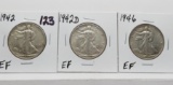 3 Walking Liberty Half $ EF: 1942, 1942D, 1946