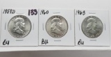 3 BU Franklin Half $: 1959D, 1960, 1963