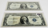 2-$1 Silver Certificates: 1935E F some discoloration, 1957 STAR VF