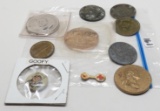 10 Assorted Tokens, misc: bicentennial, presidential, Souvenir, Guardian Angel, Goofy Pin /Kellogg's