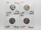 4 CH PF Jefferson Nickels: 1961, 62, 63, 64