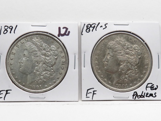 2 Morgan $: 1891 EF, 1891S EF few problems