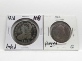 2 Type Capped Bust Half $: 1812 holed, 1822 G plugged