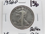 Walking Liberty Half $ 1938D VG better date