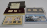 Mix: 4 Nickel 20th Century Set in holder; 4 pc Obsolete Coin Set (2 silver); 3 pc gold plated Bicent