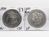 2 Morgan $: 1898 AU cleaned, 1899 micro