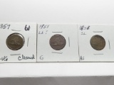 3 Flying Eagle Cents: 1857 G-VG cleaned, 1858 ?LL Good, 1858 SL AG