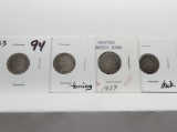 4 Seated Liberty Dimes: 1883 F, 1887 VF toning, 1889 G, 1890 F dark