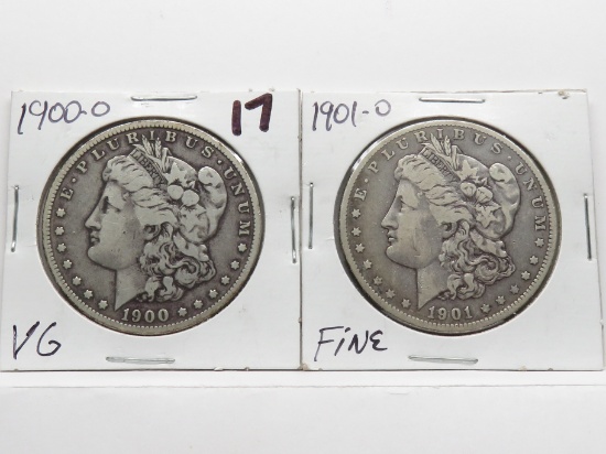 2 Morgan $:  1900-O VG, 1901-O Fine