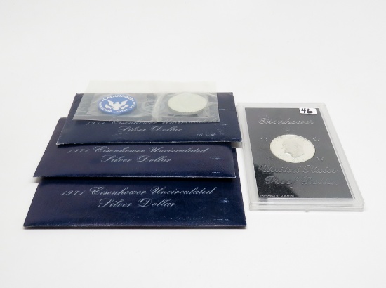 4-1971S Silver Eisenhower $: 1 PF (no outer box), 3 Unc (blue folder)