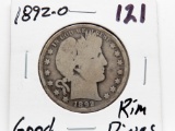 Barber Half $ 1892-O Good rim dings, Key Date