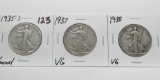 3 Walking Liberty Half $: 1935S G, 1937 VG, 1938 VG
