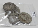 8 Silver World Coins: 1963 German 5 Mark, 1968 Mexico 25 Pesos, 6 Mexico 1 Peso (1957, 62, 63, 64, 6