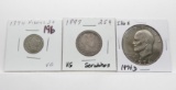 3 Type Coins: 1874 Nickel 3 Cent VG; 1897 Barber Quarter VG scrs; Eisenhower $ 1974D