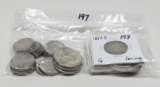 silver Mix: 10 Barber Quarters 1894S G, 1903 AG, 8 no dt; 13 Washington Quarters; 4-1964 Kennedy Hal