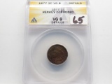 Indian Cent 1877 ANACS VG8 details heavily corroded, Key Date