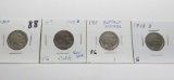 4 Buffalo Nickels: 1917 F, 17D VG corr rev scr, 18 VG, 18D G