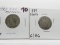 2 Liberty V Nickels: 1883 no cents EF, 1883 with cents G/AG