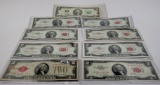 9-$2 Notes, avg F-VF: 1928G, 2-1953, 3-1953A, 1953B, 1953C AU, 1995 FRN