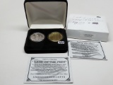 Land of the Free 2 Medallion Set, each 1 tr oz .999 Silver, one layered in 24K Gold, boxed w/COA
