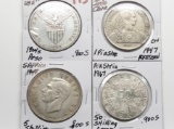 4 World Coins: 3 Silver (1904S Philippines USA Peso, 1948 So Africa 5 Shillings, 1967 Austria 50 Shi