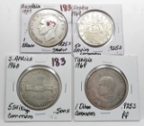 4 Silver World Coins: 1937 Australia 1 Crown ?paint, 1960 So Africa 5 Shillings Commem, 1969 Austria