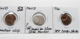 3 Lincoln Cent Errors: 1960D planchet clip, 1960D off center on silver dime planchet?, 1966 off cent