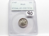 Mercury Dime 1943 PCGS MS65, Old Green Holder