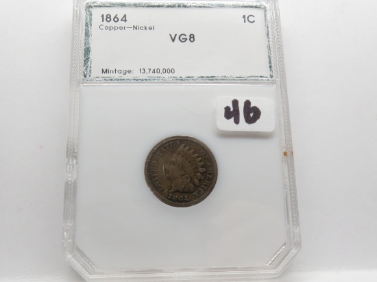 Indian Cent 1864 CN PCI VG8, green label