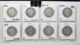 8 Barber Half $: 1906 G scrs, 06S VG scrs, 07-O G, 08S G, 09 G scrs, 09S G, 12S G scrs, 15S G