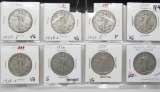 8 Walking Liberty Half $: 1927S VG, 28S VG, 33S F, 34 VG, 35S VG, 36 G gouges, 37 VG,  37D VG