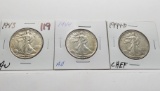 3 Walking Liberty Half $: 1943 AU, 1944 AU, 1944D CH EF