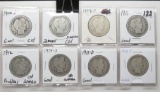 8 Barber Half $: 1908D G clea, 08-O damaged, 09 AG, 11 G, 12 problems, 14S G obv scrs, 15D G, 15S G/