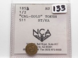 1853 California Gold Token Half $ AU