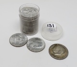 1 Roll (20) Silver Kennedy Half $ BU 1964D in plastic tube
