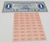 1933 Sedalia MO Depression $1 Scrip with unused coupons No.9812, EF/AU
