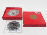 2 Tokens: 1964 Wichita KS Boeing Company Coin Club boxed features B52, ?Pewter;  2003D Washington Qu