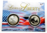 2002 British Royal Mint 2-1 oz Silver BU Liberty Coins on display card. .958 Silver 2 Pound; .999S U
