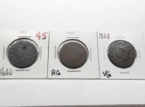 3 Large Cents: 1821 holed, 1827 AG, 1828 VG