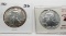 2 Unc Silver American Eagles: 1987 plastic holder, 1990