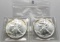 2 Unc Silver American Eagles attractive light toning: 1988, 1989