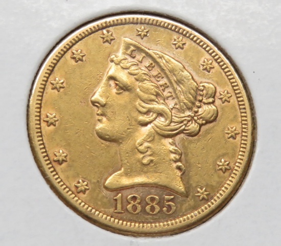 $5 Gold 1885S Half Eagle CH AU