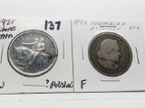 2 Silver Commemorative Half $: 1925 Stone Mountain AU ?polished; 1893 Columbian Expo Fine